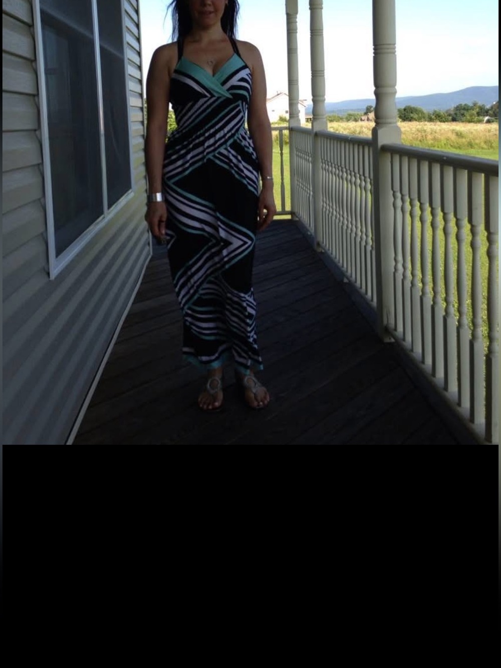Snap Black, White & Mint Striped Spaghetti Strap Maxi Dress